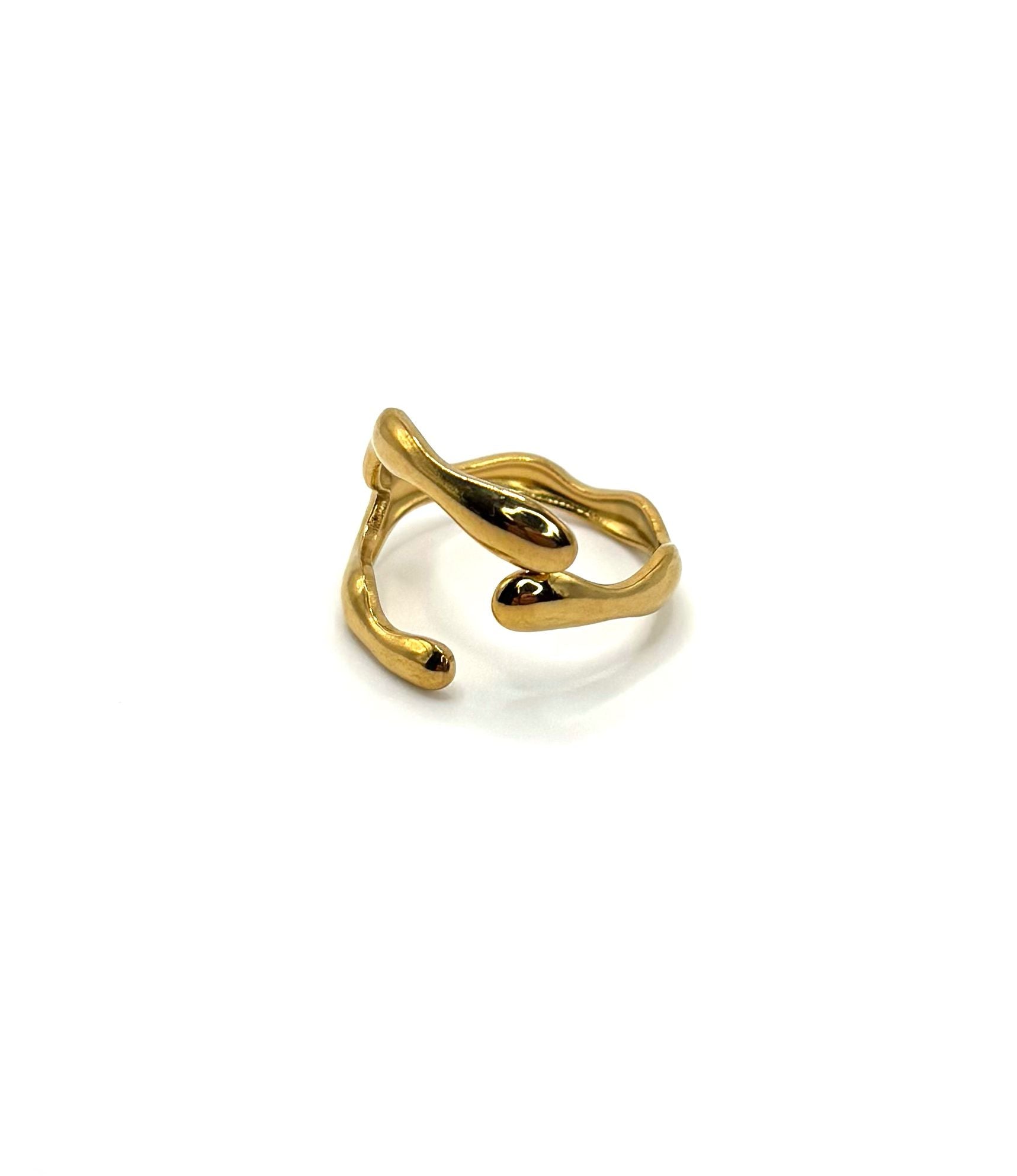 Flow Ring Gold aus wasserfestem Edelstahl, verstellbarer Damenring mit organischem, wellenförmigem Design und glänzender Oberfläche