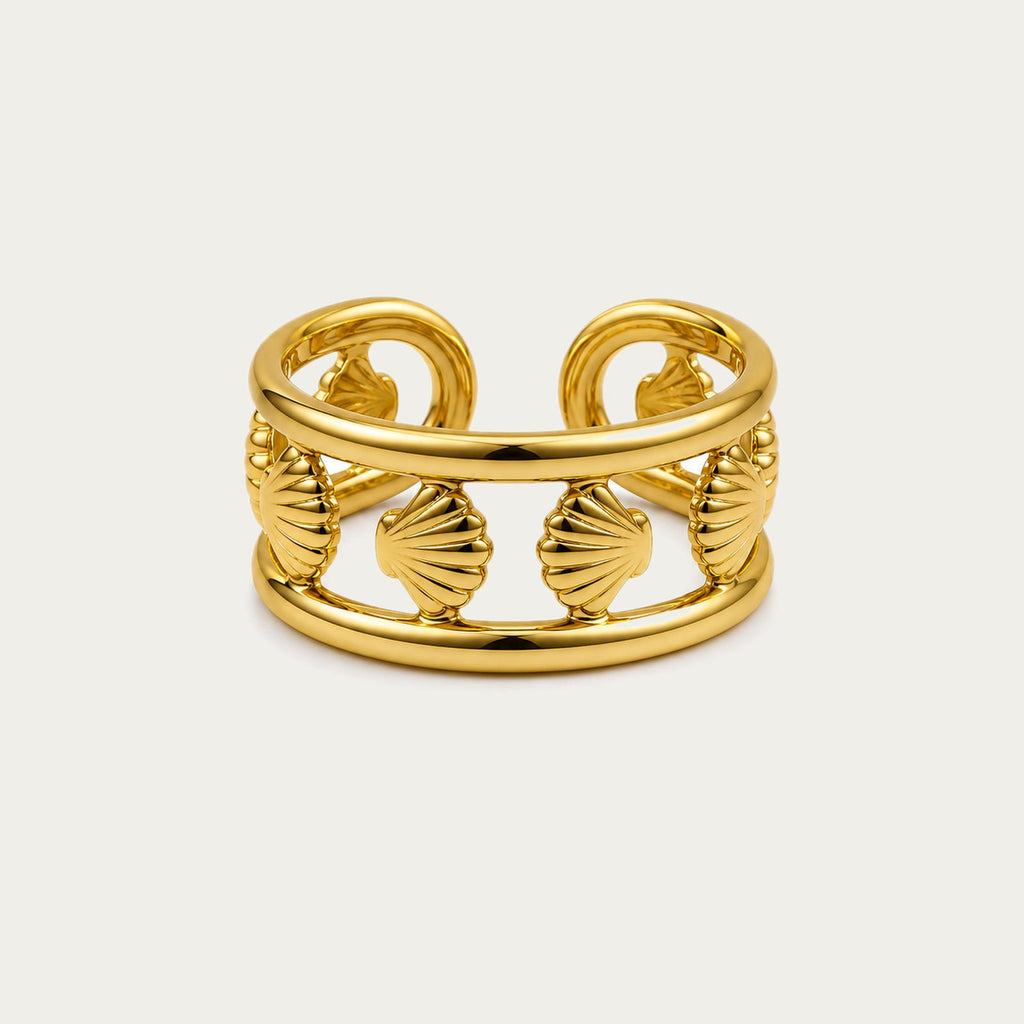 byLamari Iona Muschel Ring - Ring aus Edelstahl, wasserfest, Gold