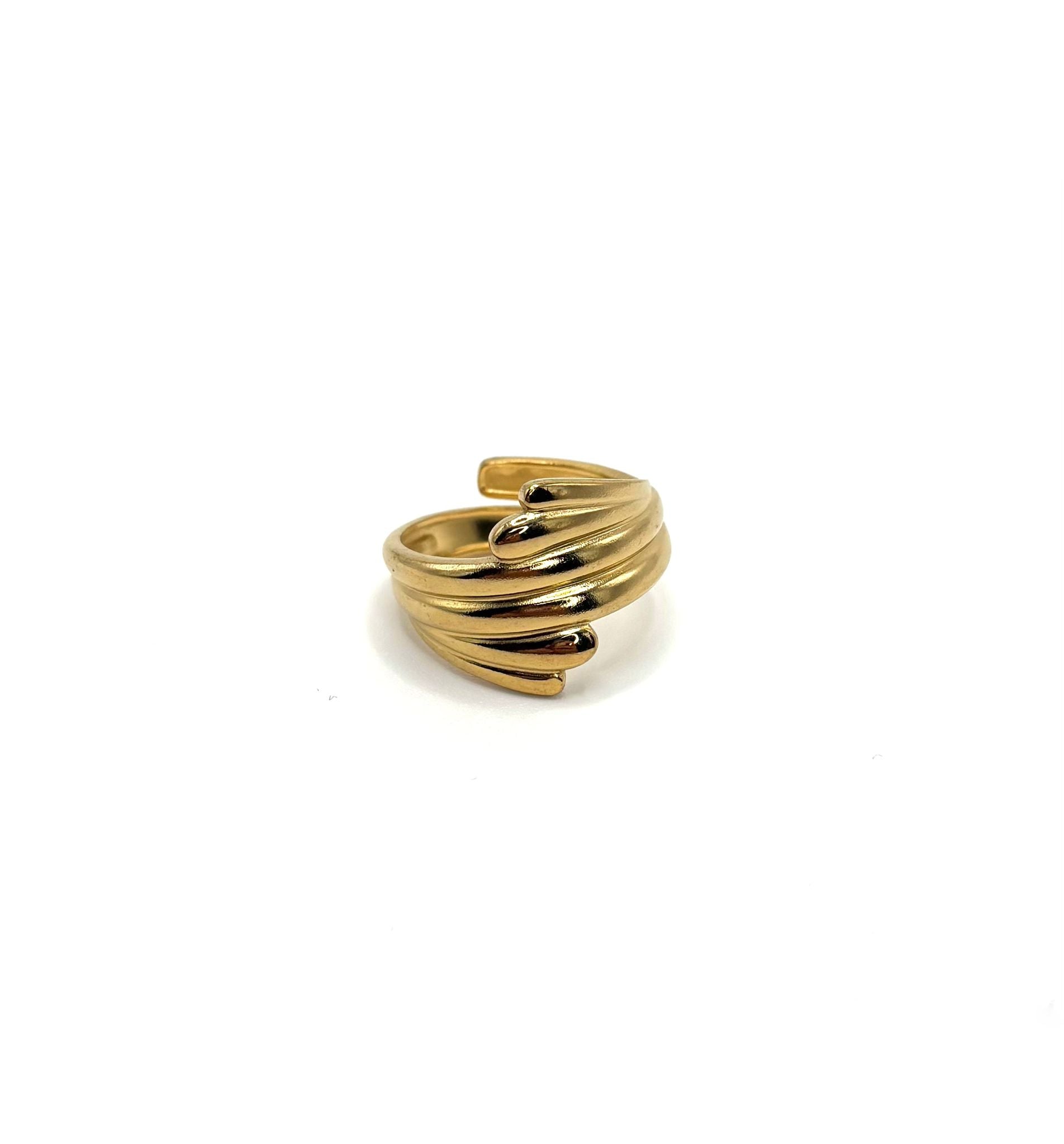 Goldfarbener Wave Bold Ring aus Edelstahl – verstellbarer, wasserfester Statement Damenring