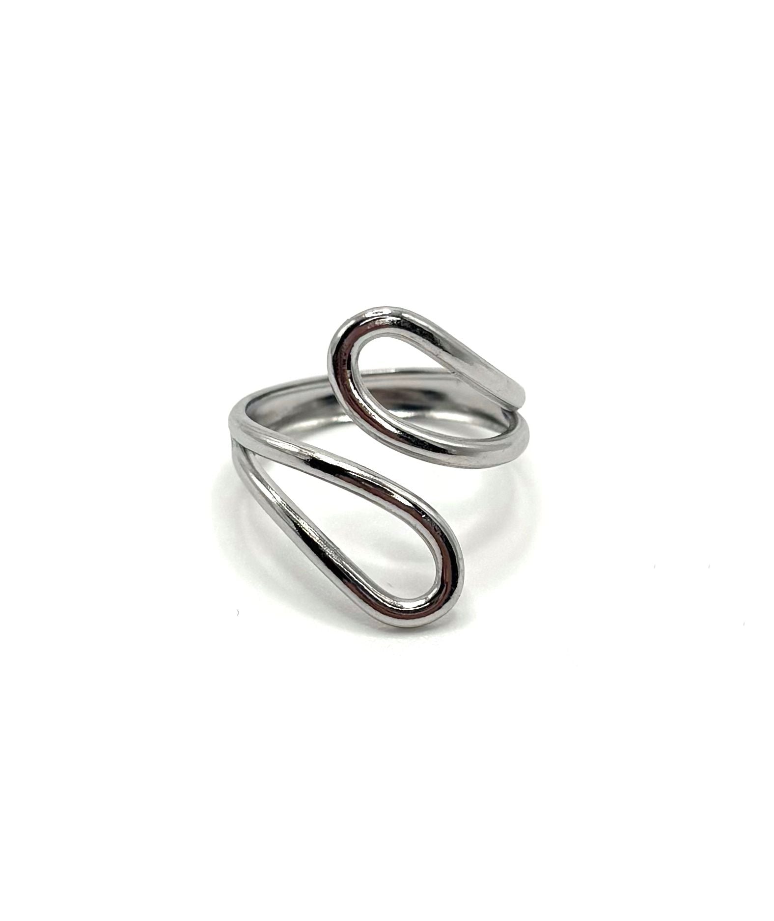 Silberner Wave Line Ring aus Edelstahl, wasserfest und verstellbar, modernes wellenförmiges Design