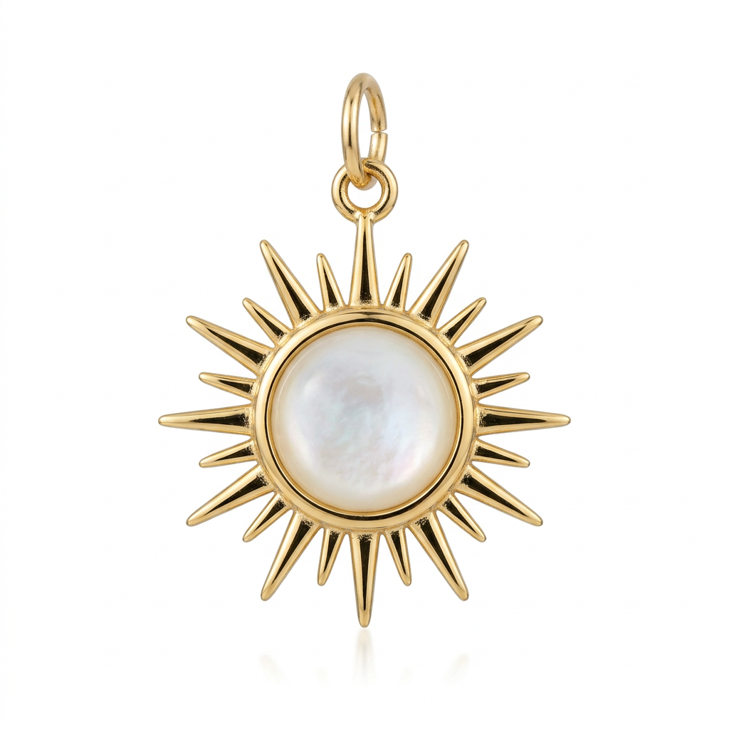 Sonne Perlmutt Charm in Gold